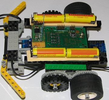 Lego-based mobile robot with Atmel AVR controller and Radiotronix wireless.